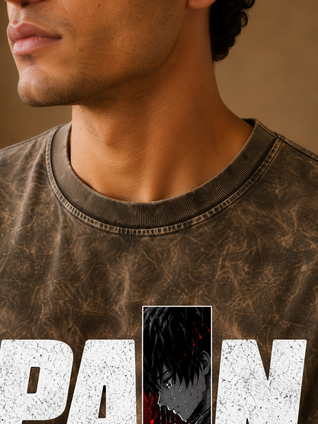 Freshlooms “PAIN” Oversized Acid Wash T-Shirt – Olive