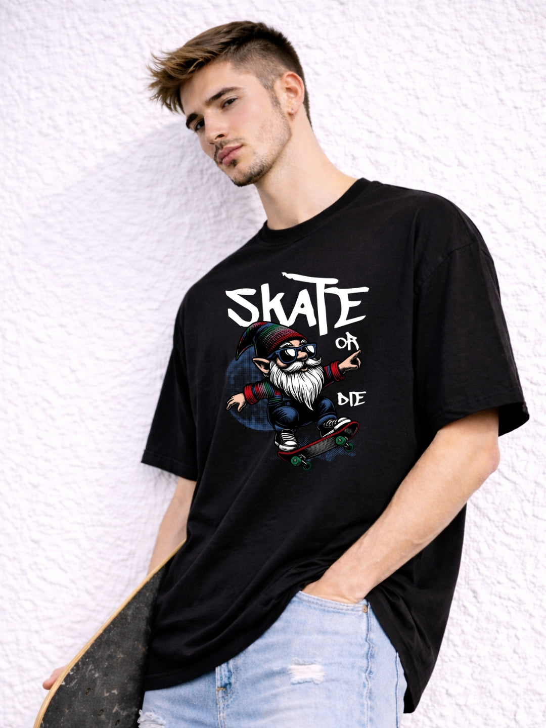 Freshlooms Skate Or Die Oversized T-Shirt for Men | 240 GSM Premium Cotton | Streetwear Graphic Tee