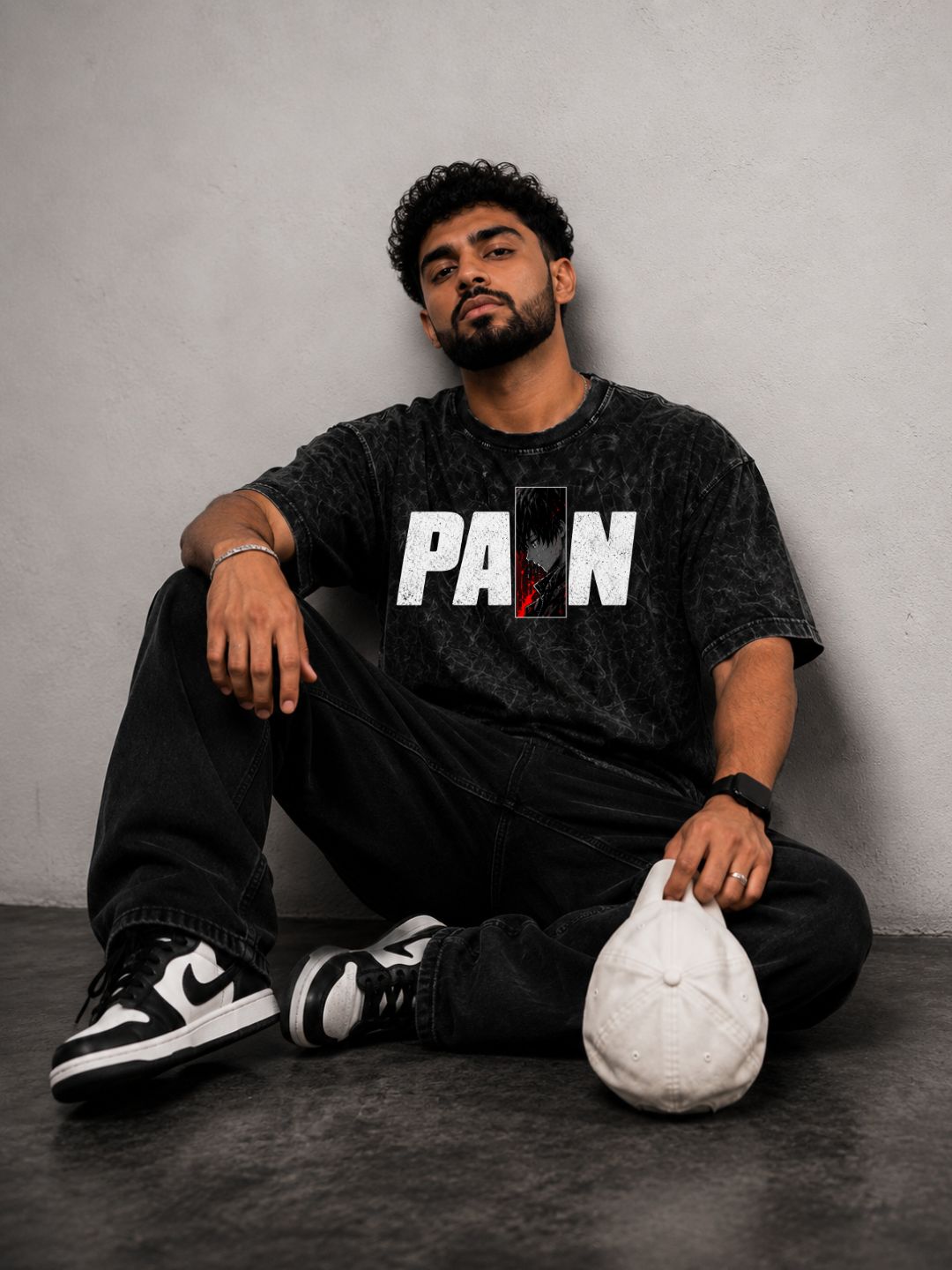 Freshlooms “PAIN” Acid Wash Oversized T-Shirt – Black