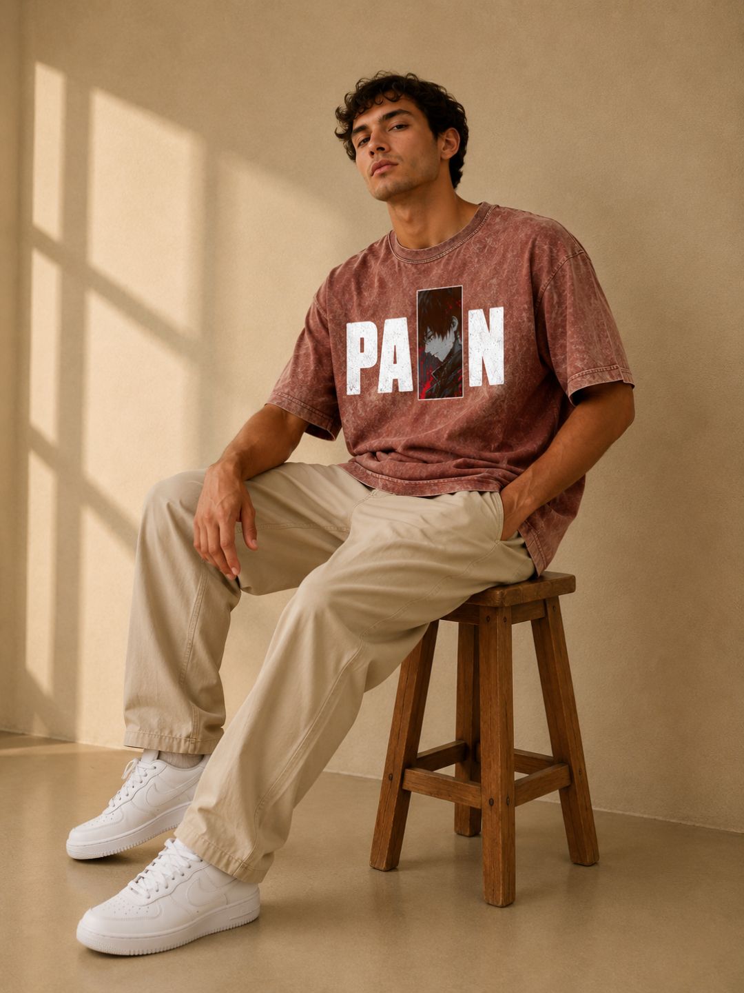 Freshlooms “PAIN” Oversized Acid Wash T-Shirt – Vintage Rose