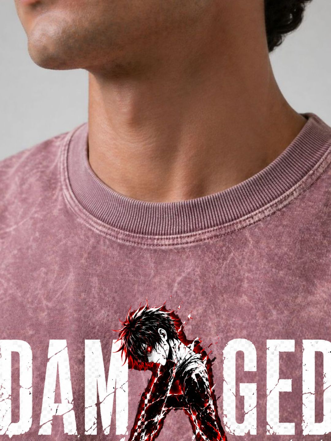 Freshlooms DAMAGED Men Oversized Acid Wash Graphic Printed T-Shirt