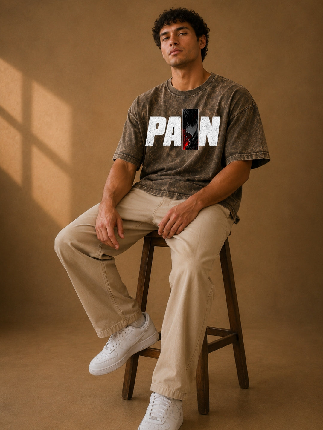 Freshlooms “PAIN” Oversized Acid Wash T-Shirt – Olive