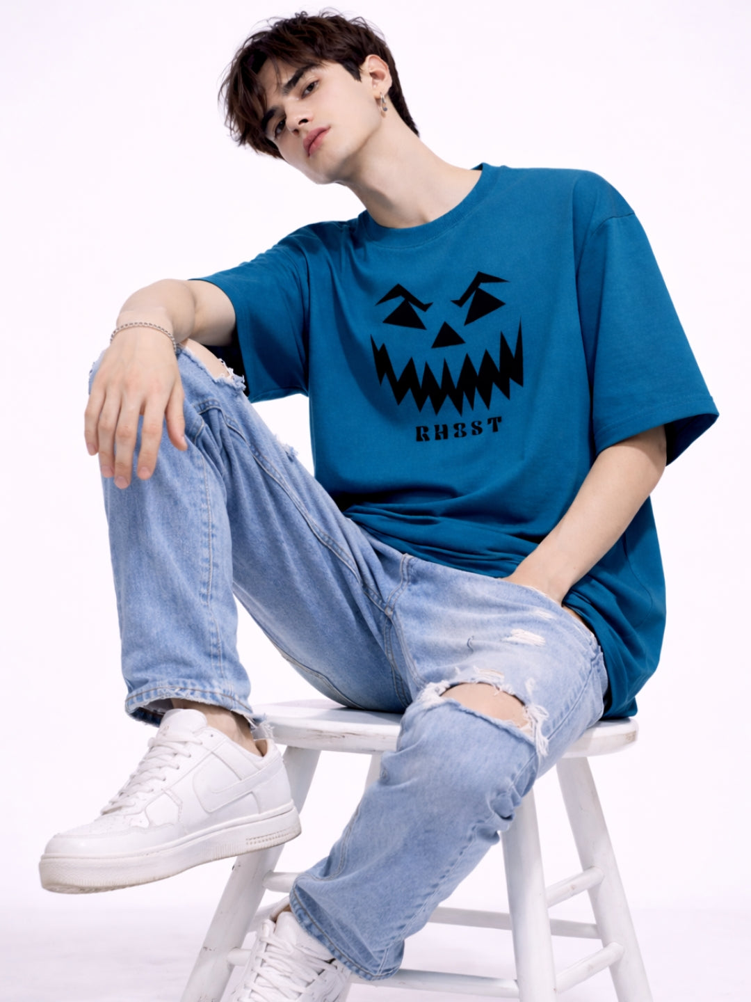 GHOST Mode Oversized T-Shirt – Azure Blue Luxury Streetwear Tee
