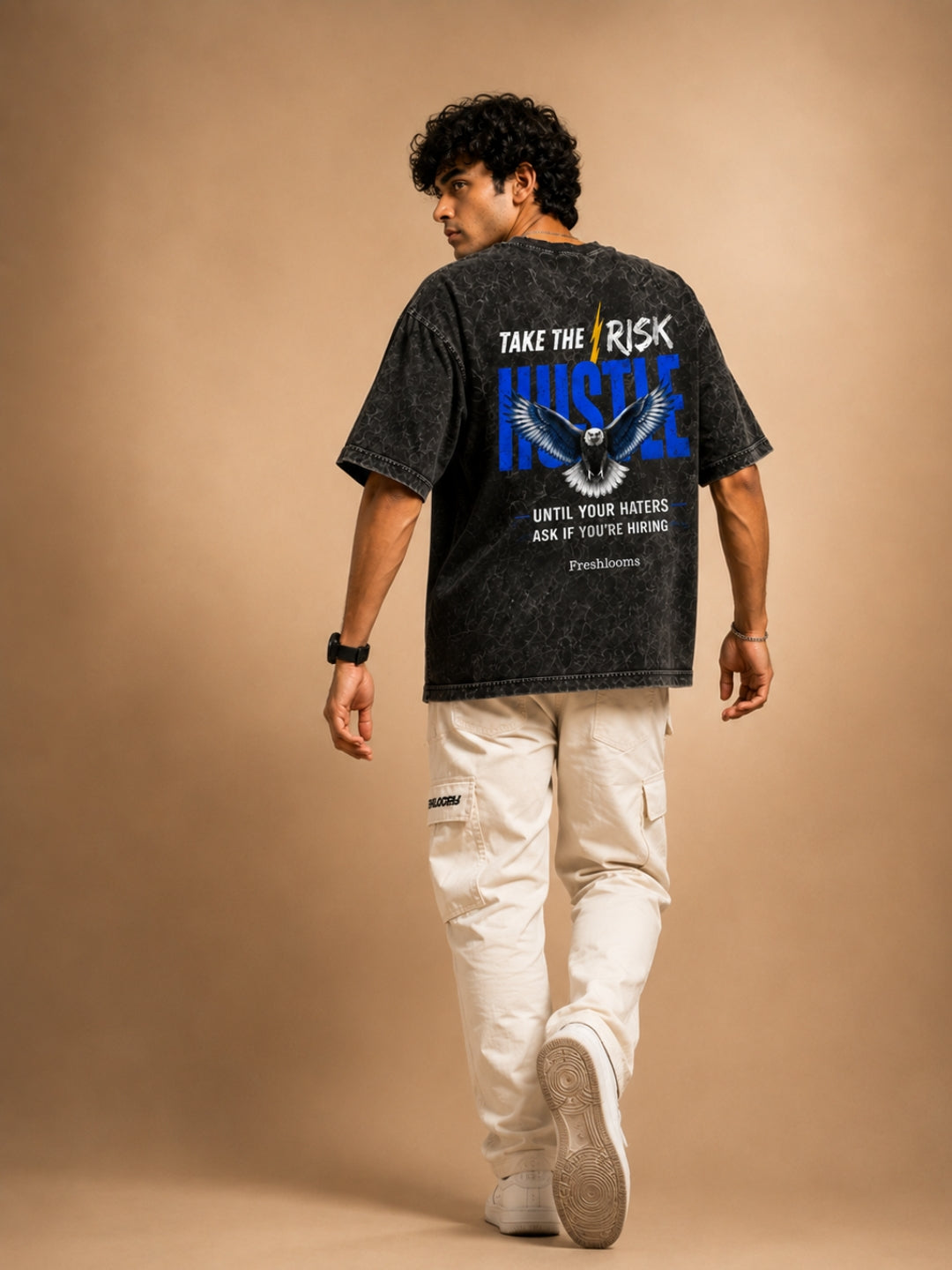 Freshlooms Men Oversized Graphic EAGLE Hustle Printed T shirt