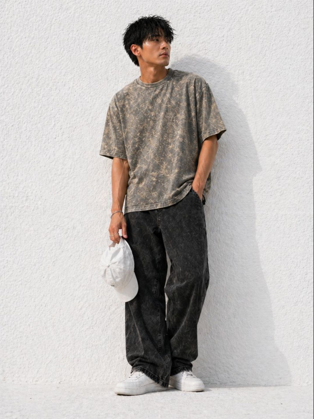 Freshlooms Oversized Stone Wash T-Shirt – Smoky Olive | 240 GSM Heavyweight Cotton | Drop Shoulder