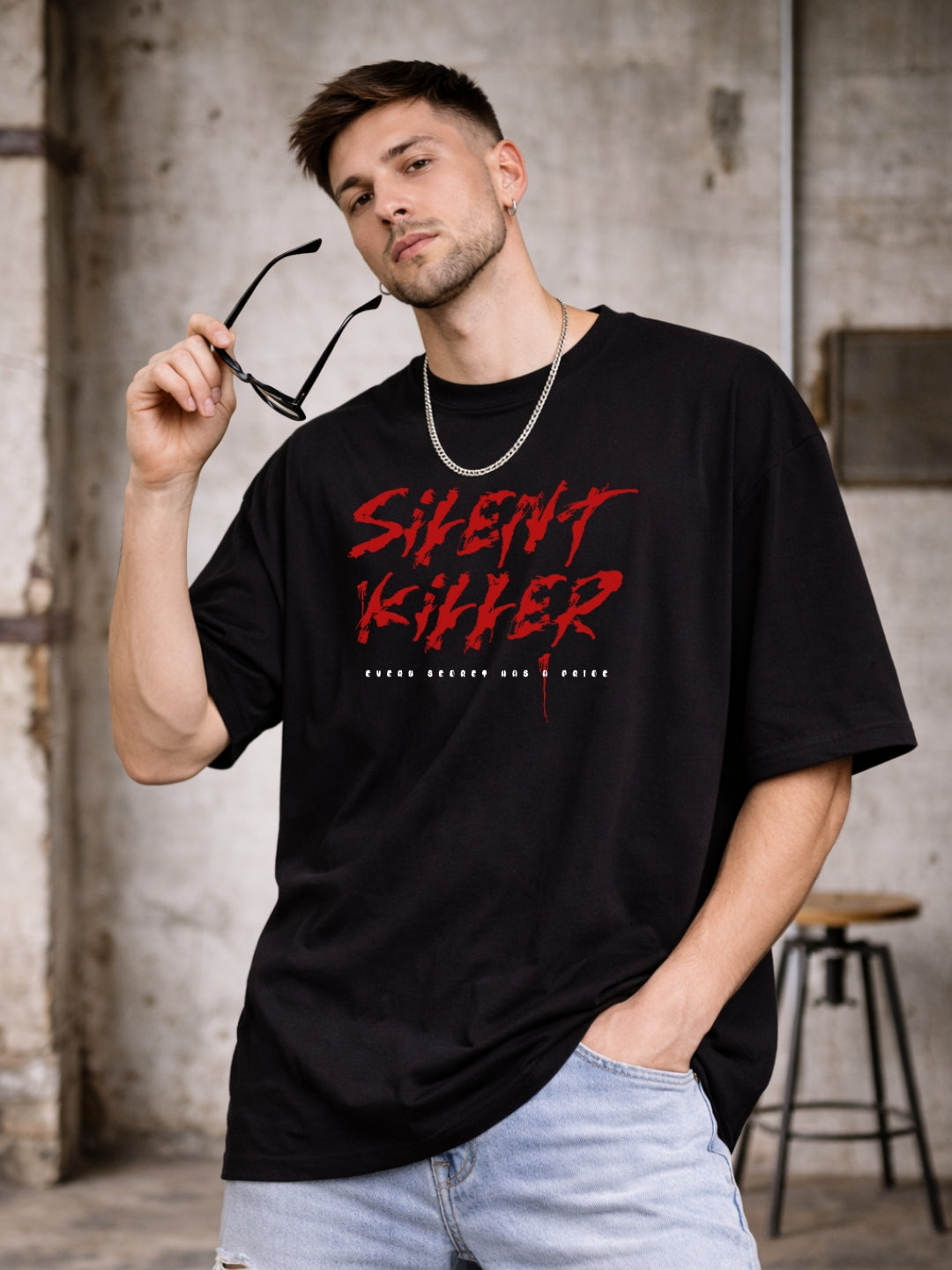 Freshlooms Silent Killer Graphic Oversized T-Shirt | 240 GSM Premium Cotton