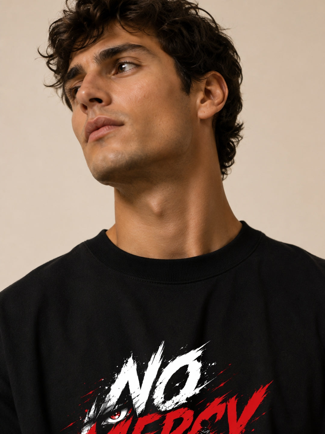 Freshlooms No Mercy Anime Oversized T-Shirt for Men | Premium Heavyweight Cotton Streetwear Tee