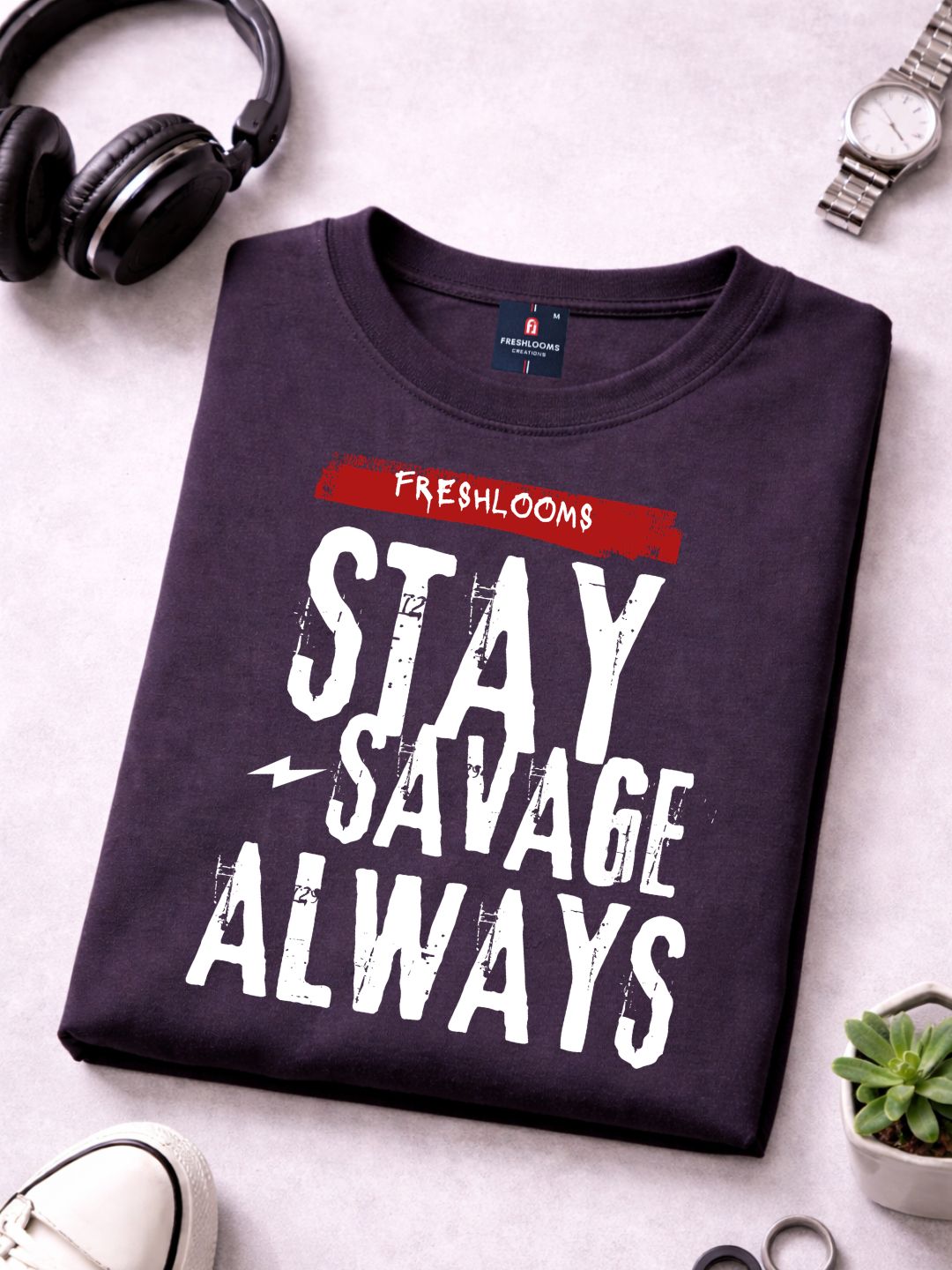 Freshlooms Men Charcoal Grey Oversized T-Shirt | 240 GSM Cotton | Stay Savage Always Graphic | Streetwear Fit