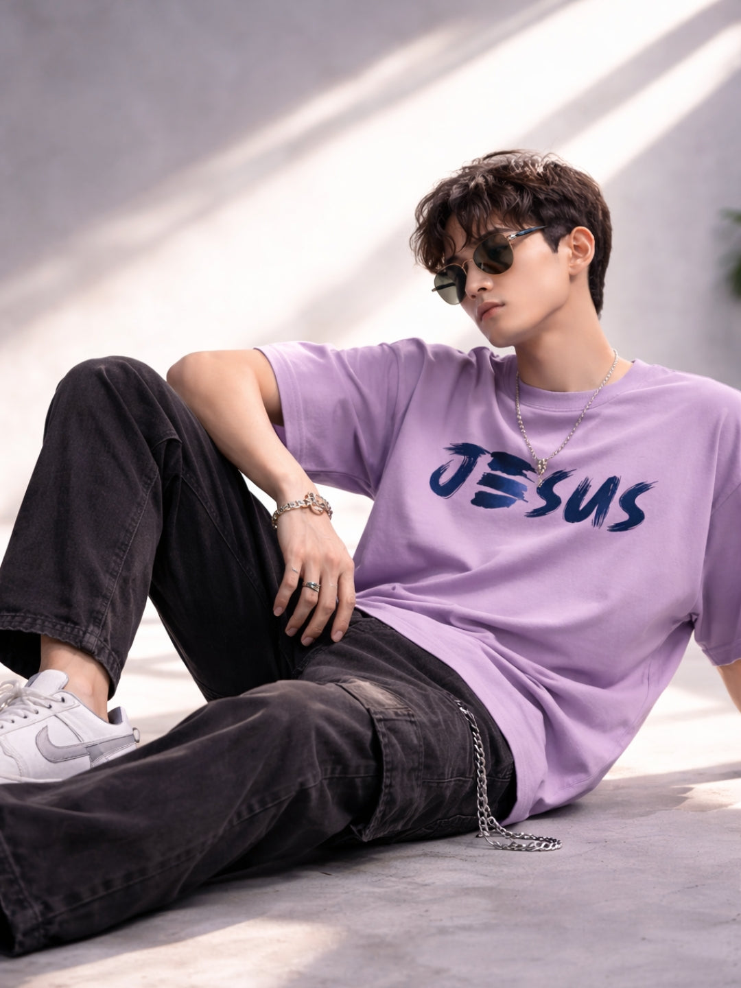 JESUS Oversized T-Shirt – Lavender Faith-Inspired Luxury Streetwear