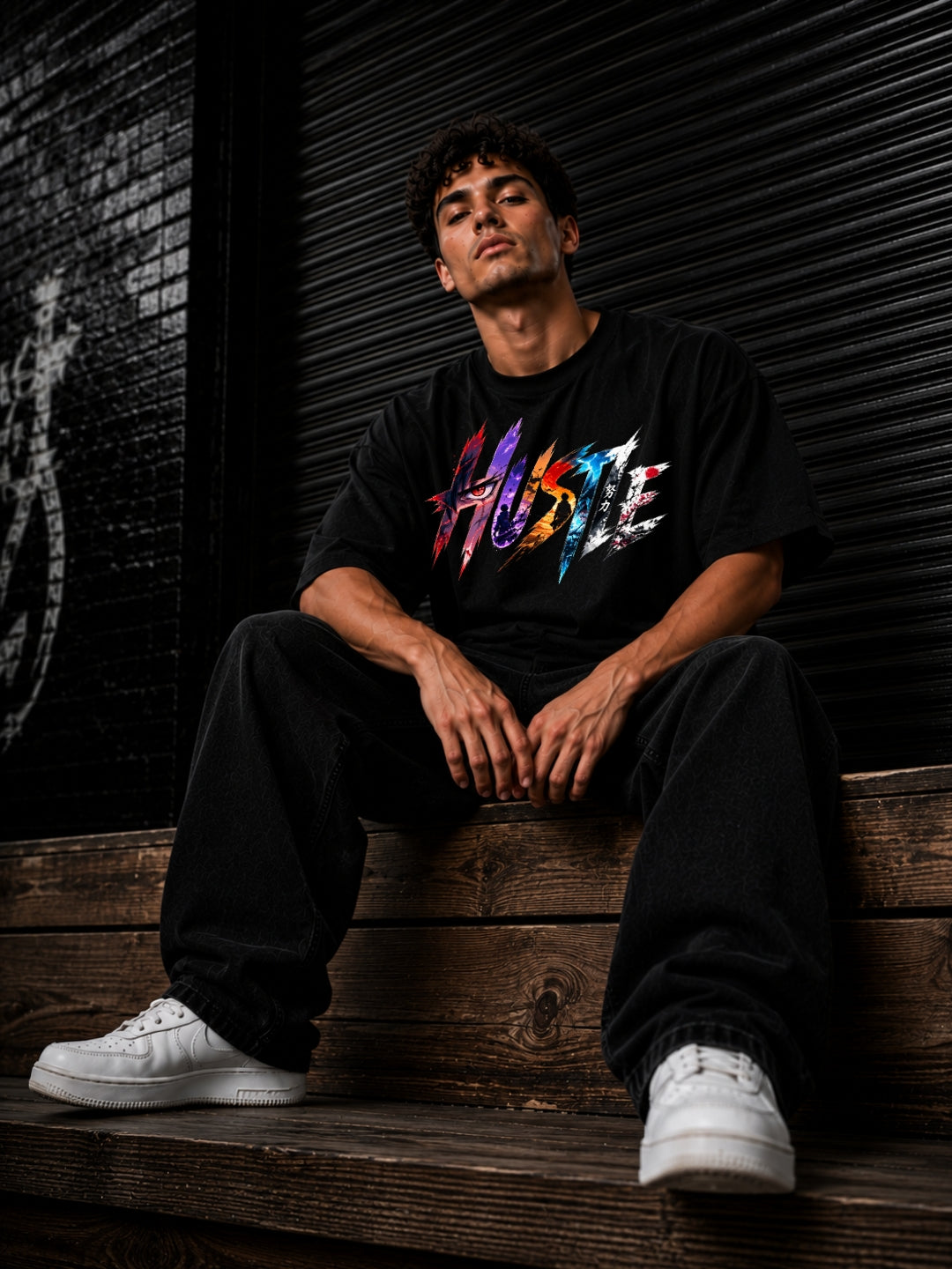 Freshlooms Men Oversized Pure Cotton Graphic Printed Streetwear T-Shirt – Black