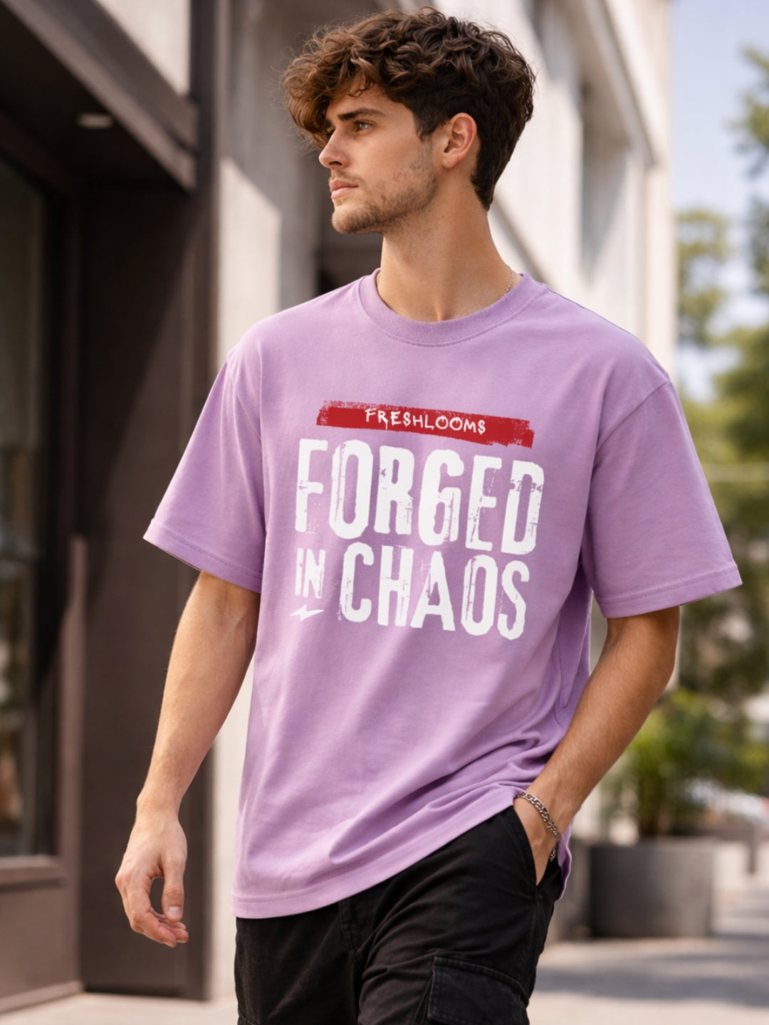 Forged in Chaos Oversized T-Shirt – Lavender Luxury Streetwear Tee