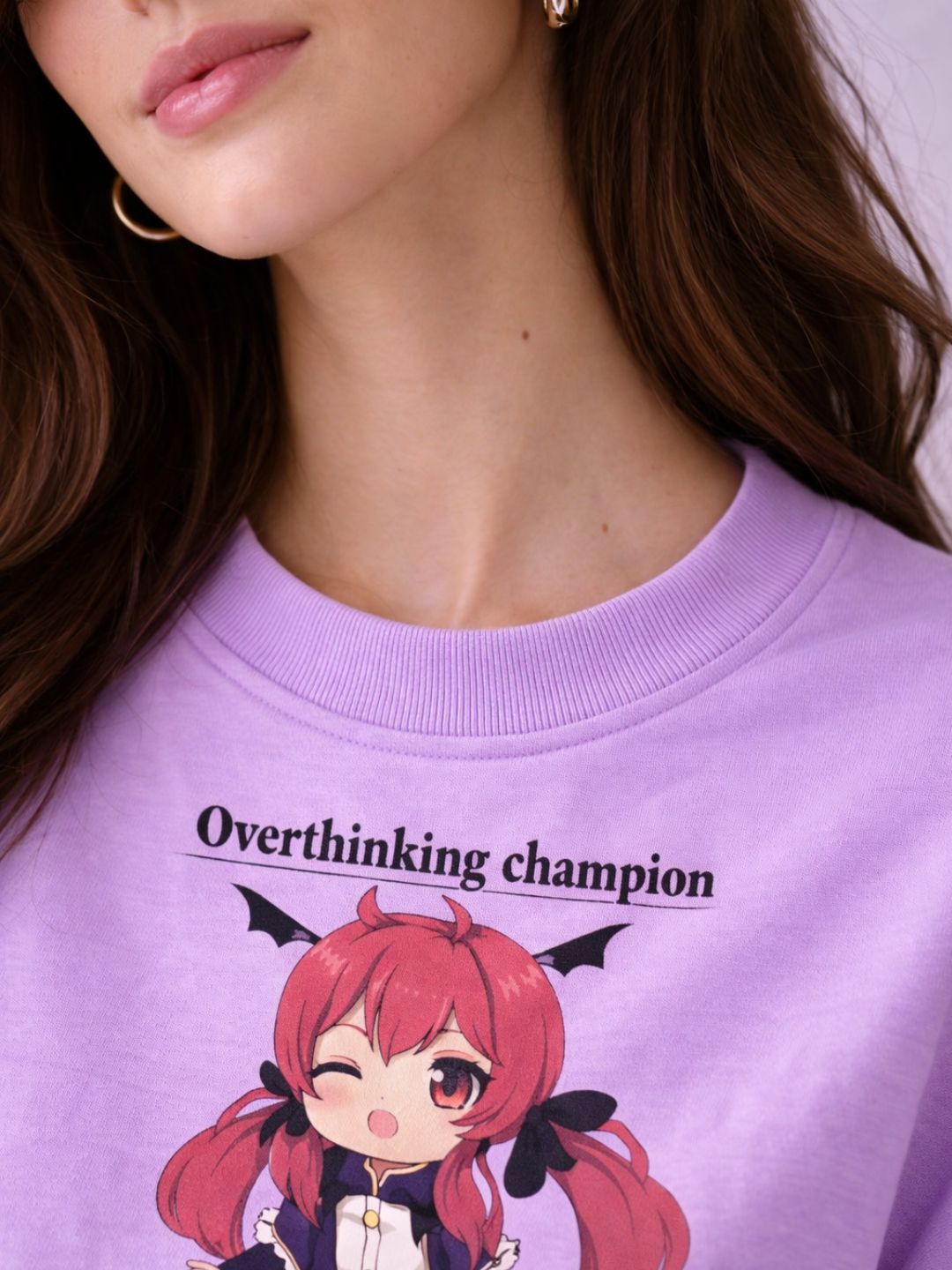 Overthinking Champion Oversized T-Shirt – Lavender Anime Luxury Streetwear
