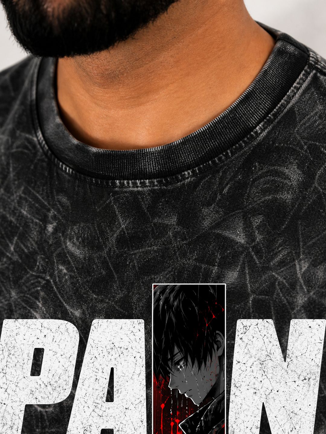 Freshlooms “PAIN” Acid Wash Oversized T-Shirt – Black