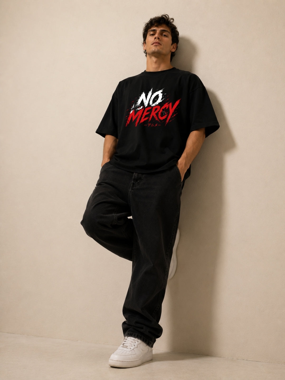 Freshlooms No Mercy Anime Oversized T-Shirt for Men | Premium Heavyweight Cotton Streetwear Tee