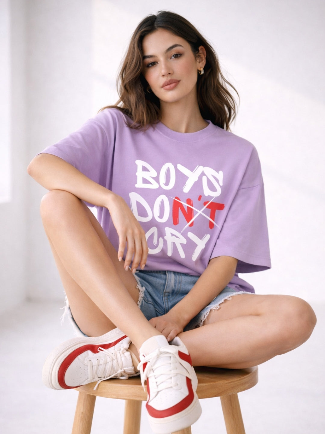 Boys Don’t Cry Oversized T-Shirt – Lavender Gen-Z Luxury Streetwear Tee